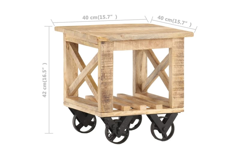 Sidobord med hjul 40x40x42 cm grovt mangoträ - Brun - Brickbord & småbord - Lampbord & sidobord