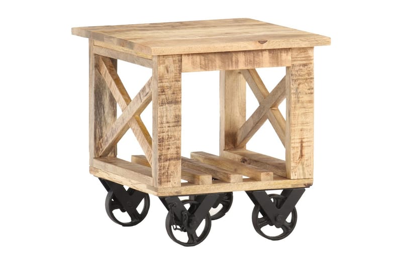 Sidobord med hjul 40x40x42 cm grovt mangoträ - Brun - Lampbord & sidobord - Brickbord & småbord