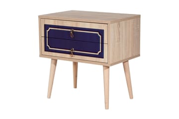 Brokind Sängbord 60 cm med Förvaring 2 Lådor Dekor - Natur/Blå - Möbler - Bord & matgrupp - Avlastningsbord & sidobord - Sängbord & nattduksbord