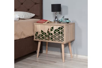 Brokind Sängbord 60 cm med Förvaring 2 Lådor Trianglar - Natur/Grön - Möbler - Bord & matgrupp - Avlastningsbord & sidobord - Sängbord & nattduksbord