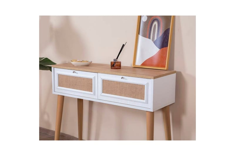 Byrå Jatinder Vit / Ek - Vitfärgat trä/Mediumfärgat trä - Möbler - Bord & matgrupp - Avlastningsbord & sidobord - Lampbord & sidobord