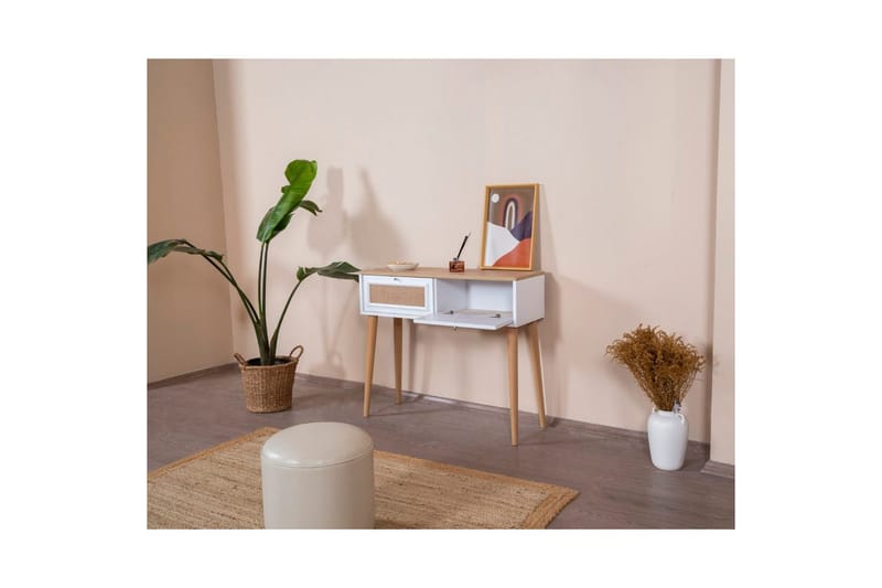 Byrå Jatinder Vit / Ek - Vitfärgat trä/Mediumfärgat trä - Möbler - Bord & matgrupp - Avlastningsbord & sidobord - Lampbord & sidobord