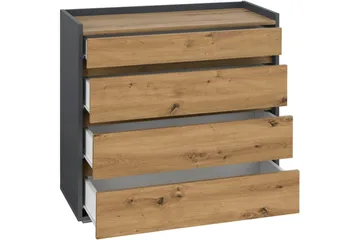 Byrå Kosmo Antracit/Ek, 4 lådor - Antracit/Ek, 4 lådor - Möbler - Bord & matgrupp - Avlastningsbord & sidobord - Konsolbord & hallbord