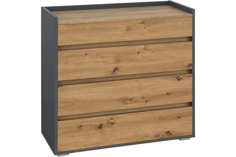 Byrå Kosmo Antracit/Ek, 4 lådor, Antracit/Ek, 4 lådor