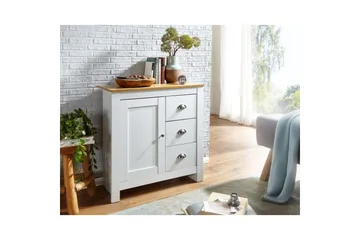 Byrå Wohnling med 3 lådor 2 dörrar tvåfärgad vit ek lantlig stil - Förvaring - Förvaringsmöbler - Byrå - Hallbyr å