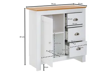 Byrå Wohnling med 3 lådor 2 dörrar tvåfärgad vit ek lantlig stil - Förvaring - Förvaringsmöbler - Byrå - Hallbyrå