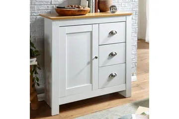 Byrå Wohnling med 3 lådor 2 dörrar tvåfärgad vit ek lantlig stil - Förvaring - Förvaringsmöbler - Byrå - Hallbyrå