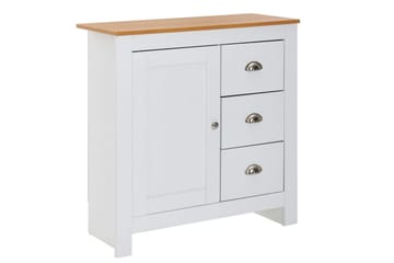 Byrå Wohnling med 3 lådor 2 dörrar tvåfärgad vit ek lantlig stil - Möbler - Bord & matgrupp - Avlastningsbord & sidobord - Konsolbord & hallbord