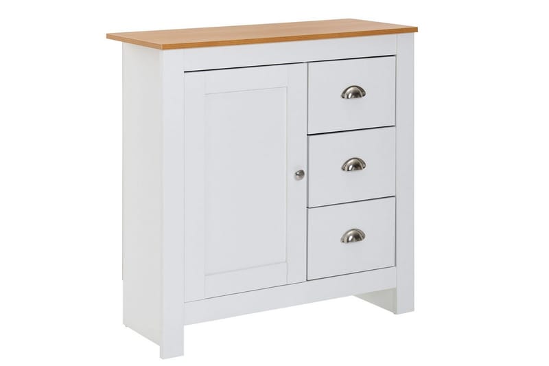 Byrå Wohnling med 3 lådor 2 dörrar tvåfärgad vit ek lantlig stil - Möbler - Bord & matgrupp - Avlastningsbord & sidobord - Konsolbord & hallbord