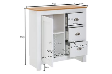 Byrå Wohnling med 3 lådor 2 dörrar tvåfärgad vit ek lantlig stil - Möbler - Bord & matgrupp - Avlastningsbord & sidobord - Konsolbord & hallbord