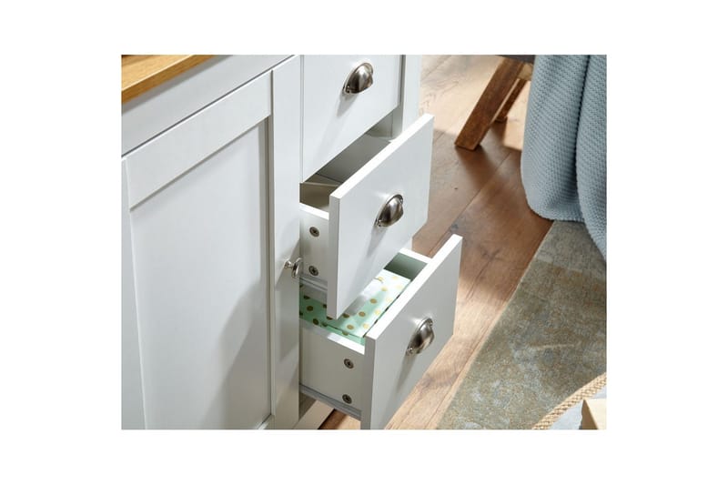 Byrå Wohnling med 3 lådor 2 dörrar tvåfärgad vit ek lantlig stil - Möbler - Bord & matgrupp - Avlastningsbord & sidobord - Konsolbord & hallbord
