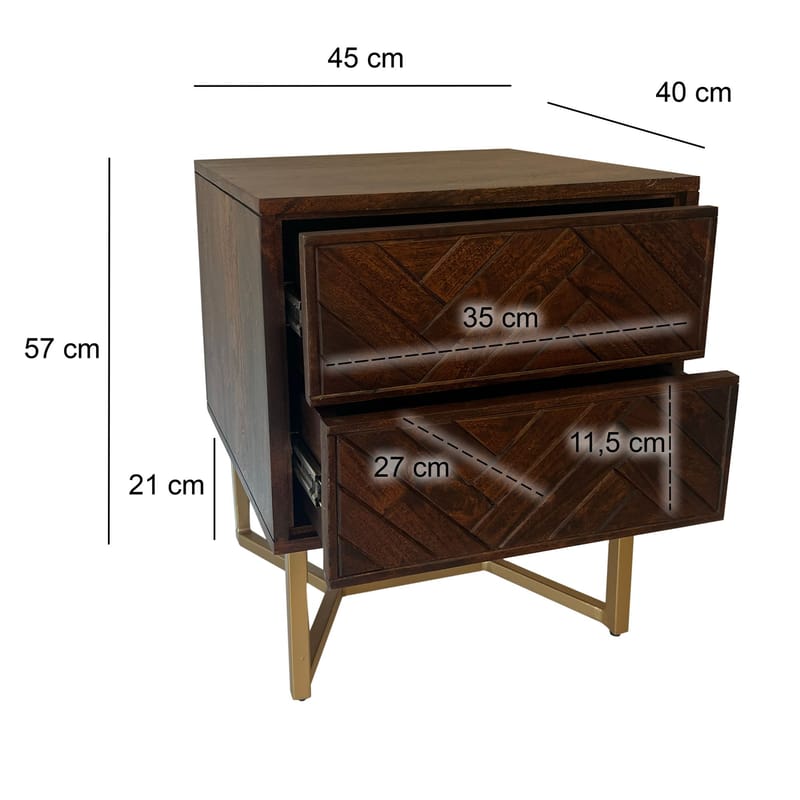 Corora Nattduksbord 45 cm Industriell stil - varm mörkbrun och guld - Möbler - Bord & matgrupp - Avlastningsbord & sidobord - Sängbord & nattduksbord