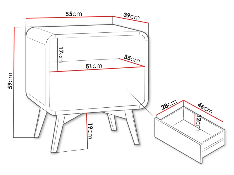 Corvan Sängbord & Nattduksbord 55 cm i Trä med Valnötsutseende, Förvaring med Låda - Brun - Möbler - Bord & matgrupp - Avlastningsbord & sidobord - Sängbord & nattduksbord