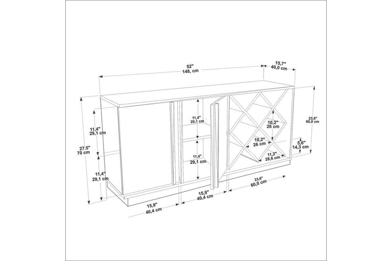 Dasina Konsollbord 148 cm - Vit/Valnöt - Förvaring - Förvaringsmöbler - Sideboard & skänk