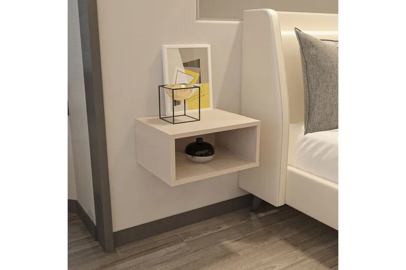 Dora Vägghängt Sängbord 45 cm med Trä- och Ekutseende, Förvaring med Hylla - Beige - Möbler - Bord & matgrupp - Avlastningsbord & sidobord - Sängbord & nattduksbord