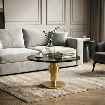 Dorlen Runt soffbord i aluminium med marmorskiva - svart och guld - Möbler - Bord & matgrupp - Avlastningsbord & sidobord - Piedestal & blompiedestal