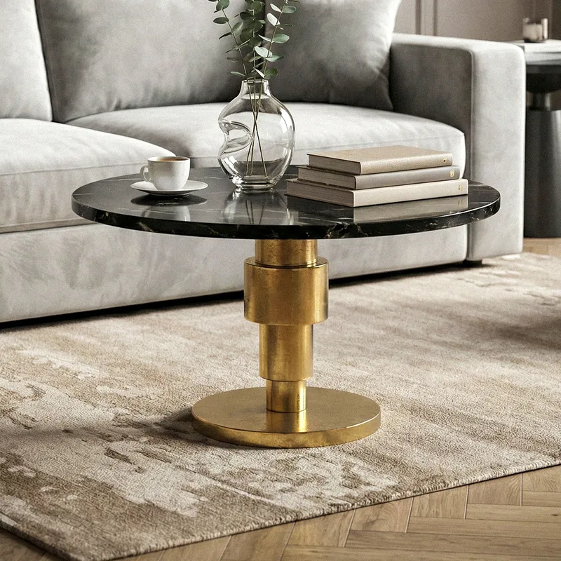 Dorlen Runt soffbord i aluminium med marmorskiva - svart och guld - Möbler - Bord & matgrupp - Avlastningsbord & sidobord - Piedestal & blompiedestal