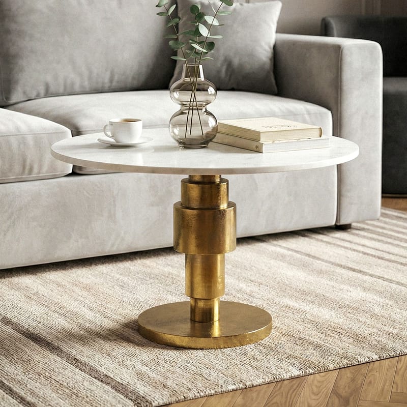 Dorlen Runt soffbord i aluminium med marmorskiva - vit och guld - Möbler - Bord & matgrupp - Avlastningsbord & sidobord - Piedestal & blompiedestal