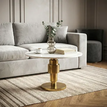 Dorlen Runt soffbord i aluminium med marmorskiva - vit och guld - Möbler - Bord & matgrupp - Avlastningsbord & sidobord - Piedestal & blompiedestal