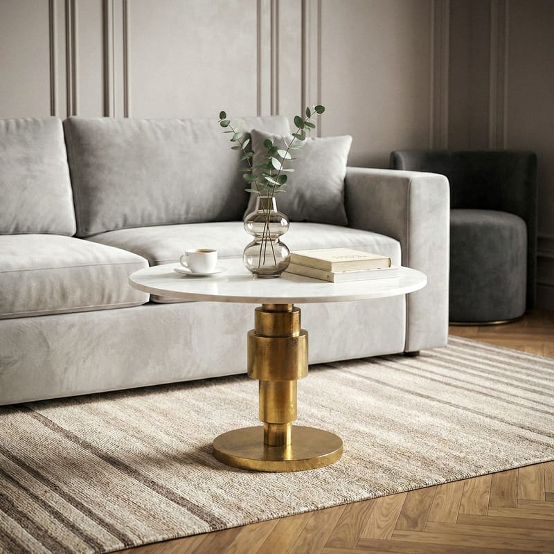 Dorlen Runt soffbord i aluminium med marmorskiva - vit och guld - Möbler - Bord & matgrupp - Avlastningsbord & sidobord - Piedestal & blompiedestal