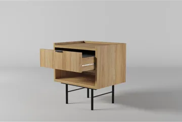Dravo Sängbord 40 cm med Låda i Trä med Ekutseende - Beige - Möbler - Bord & matgrupp - Avlastningsbord & sidobord - Sängbord & nattduksbord