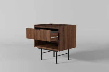 Dravo Sängbord 40 cm - Warmia valnöt med svarta metallben - Möbler - Bord & matgrupp - Avlastningsbord & sidobord - Sängbord & nattduksbord