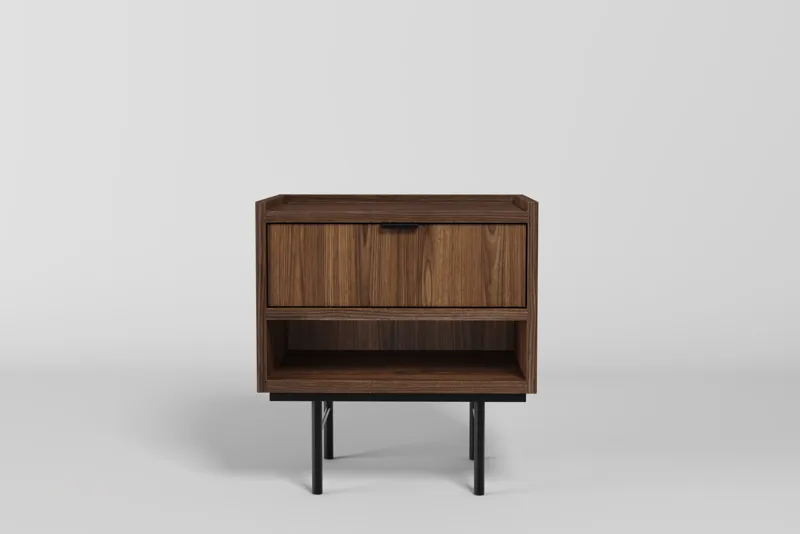Dravo Sängbord 40 cm, Warmia valnöt med svarta metallben
