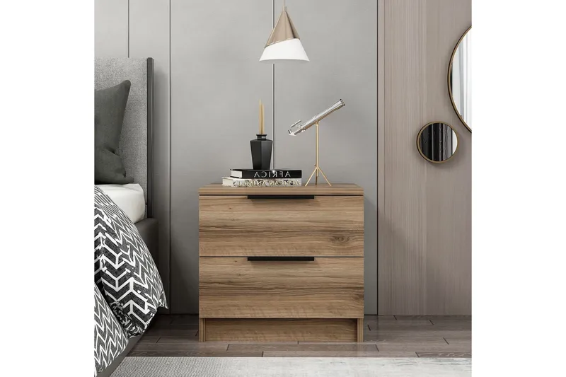 Duleep Sängbord & Nattduksbord 54 cm med Trä- och Valnötsutseende, Förvaring med Lådor - Brun - Möbler - Bord & matgrupp - Avlastningsbord & sidobord - Sängbord & nattduksbord
