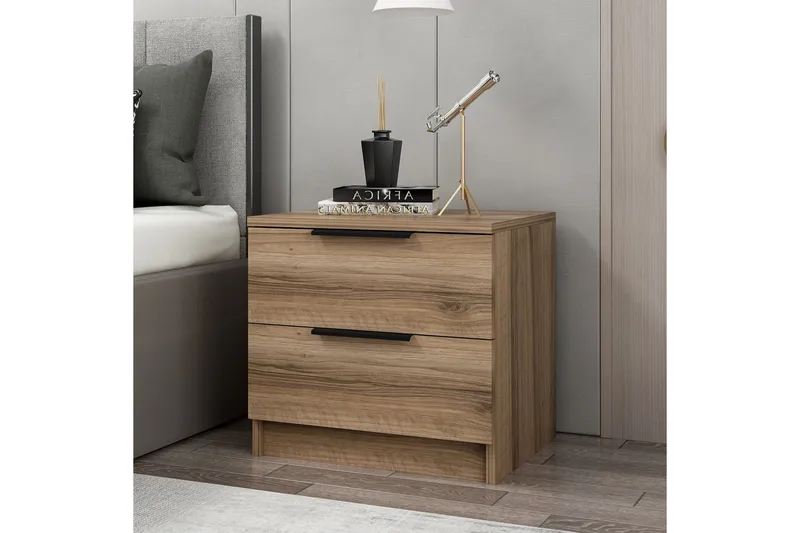 Duleep Sängbord & Nattduksbord 54 cm med Trä- och Valnötsutseende, Förvaring med Lådor - Brun - Möbler - Bord & matgrupp - Avlastningsbord & sidobord - Sängbord & nattduksbord