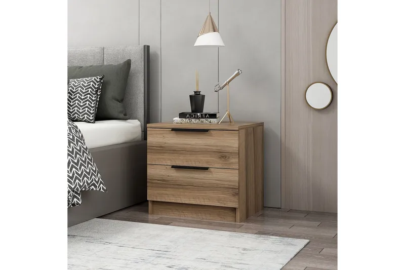 Duleep Sängbord & Nattduksbord 54 cm med Trä- och Valnötsutseende, Förvaring med Lådor - Brun - Möbler - Bord & matgrupp - Avlastningsbord & sidobord - Sängbord & nattduksbord