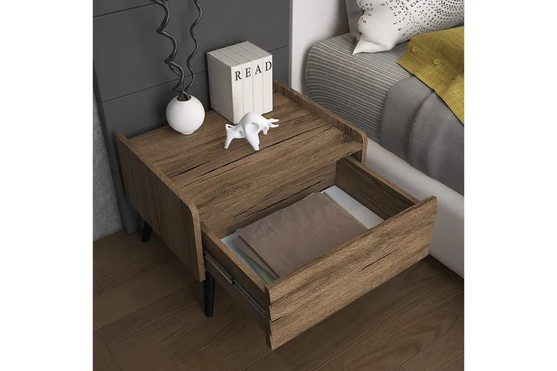 Elspet Sängbord 60 cm - Valnöt - Möbler - Bord & matgrupp - Avlastningsbord & sidobord - Sängbord & nattduksbord