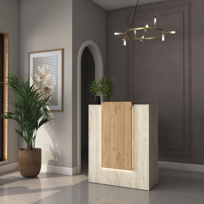 Fenvik Receptionbord 90x110x40 cm - Travertin och valnöt - Möbler - Bord & matgrupp - Avlastningsbord & sidobord - Konsolbord & hallbord