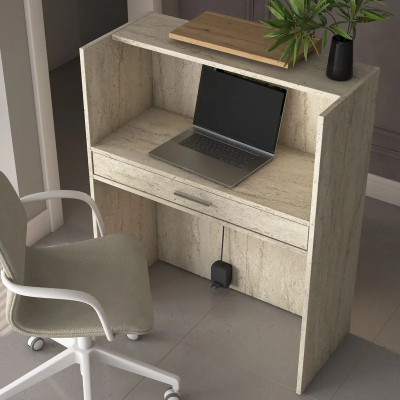 Fenvik Receptionbord 90x110x40 cm - Travertin och valnöt - Möbler - Bord & matgrupp - Avlastningsbord & sidobord - Konsolbord & hallbord