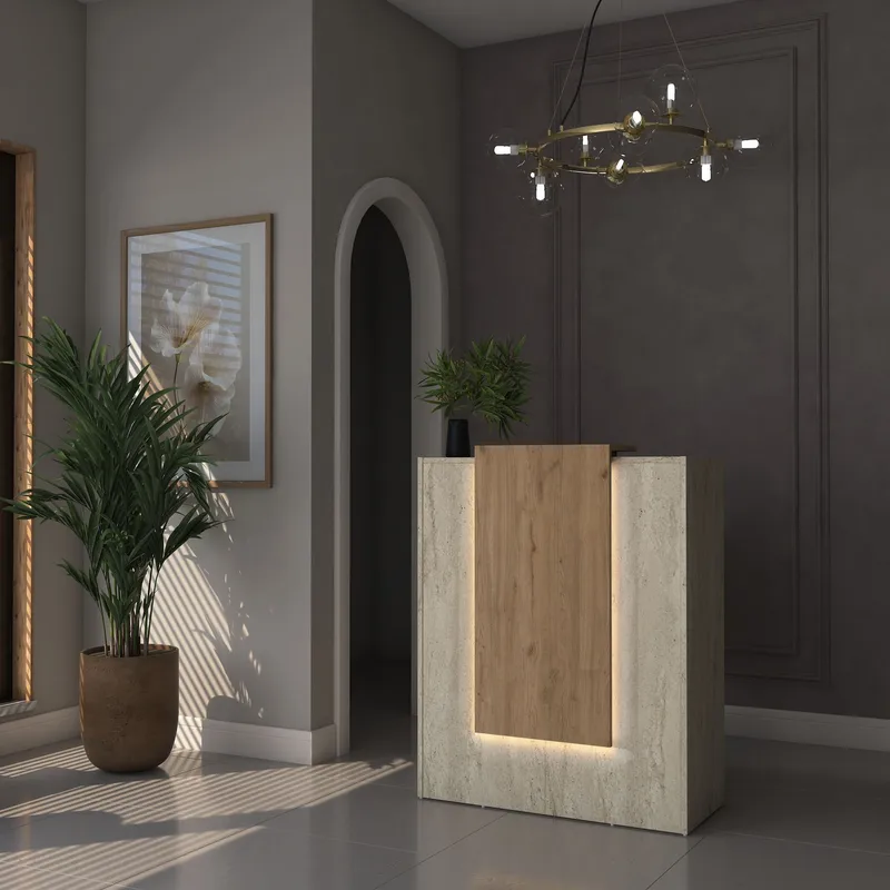 Fenvik Receptionbord 90x110x40 cm - Travertin och valnöt - Möbler - Bord & matgrupp - Avlastningsbord & sidobord - Konsolbord & hallbord