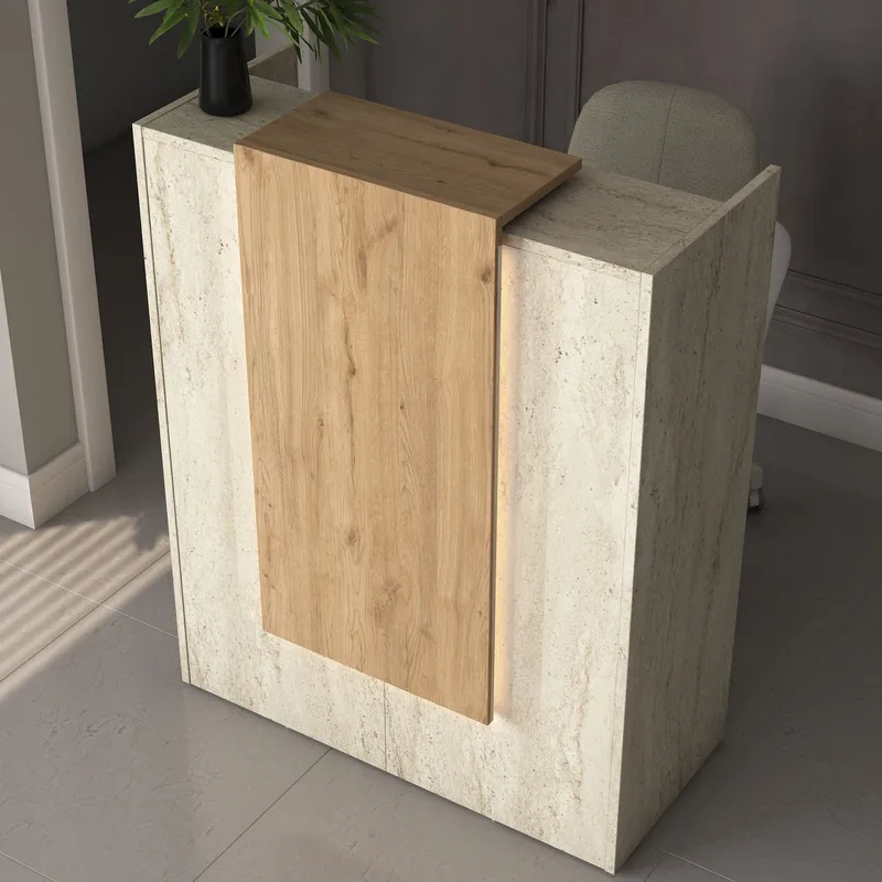 Fenvik Receptionbord 90x110x40 cm - Travertin och valnöt - Möbler - Bord & matgrupp - Avlastningsbord & sidobord - Konsolbord & hallbord