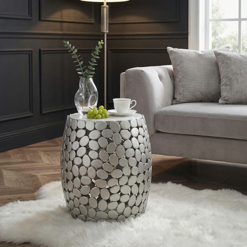 Galara Sidobord 40 cm - Vit och silver - Möbler - Bord & matgrupp - Avlastningsbord & sidobord - Brickbord & småbord