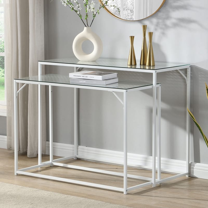 Galora Konsolbord 100 cm Set om 2 - Transparent och matt vit - Möbler - Bord & matgrupp - Avlastningsbord & sidobord - Satsbord