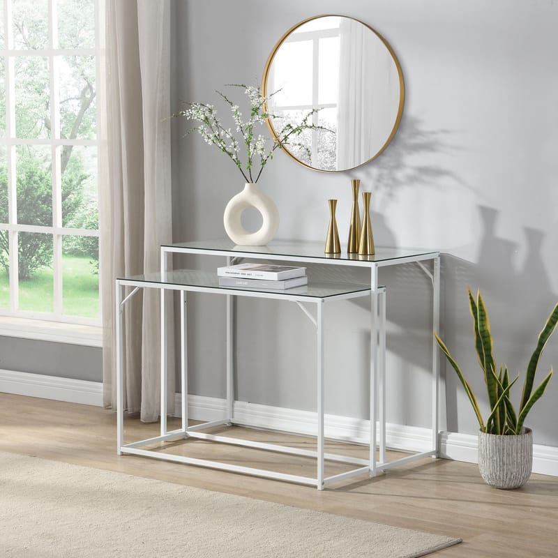 Galora Konsolbord 100 cm Set om 2 - Transparent och matt vit - Möbler - Bord & matgrupp - Avlastningsbord & sidobord - Satsbord