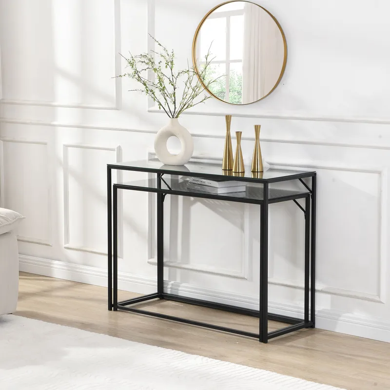 Galora Konsolbord 100 cm Set om 2 - Transparent och mattsvart - Möbler - Bord & matgrupp - Avlastningsbord & sidobord - Satsbord