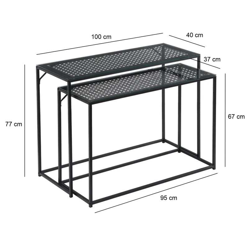 Galora Konsolbord 100 cm Set om 2 - Transparent och mattsvart - Möbler - Bord & matgrupp - Avlastningsbord & sidobord - Satsbord