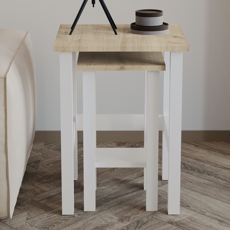 Ginallie Sidobord set 45x60 cm - Vit och Sapphire Oak - Möbler - Bord & matgrupp - Avlastningsbord & sidobord - Brickbord & småbord