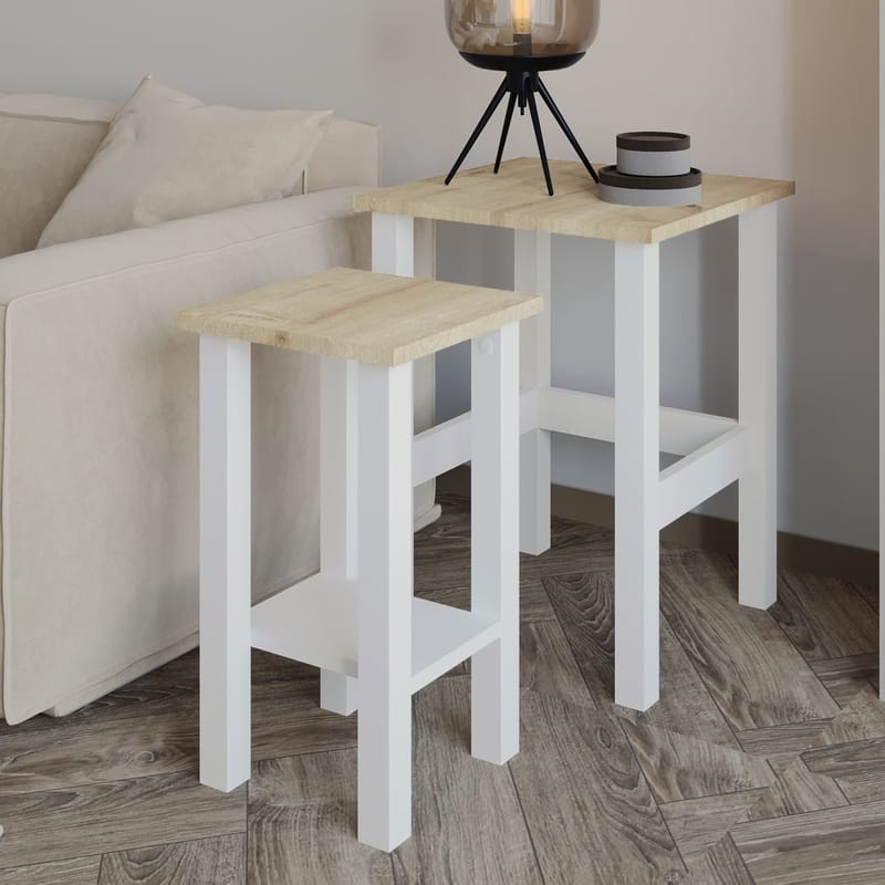 Ginallie Sidobord set 45x60 cm - Vit och Sapphire Oak - Möbler - Bord & matgrupp - Avlastningsbord & sidobord - Brickbord & småbord