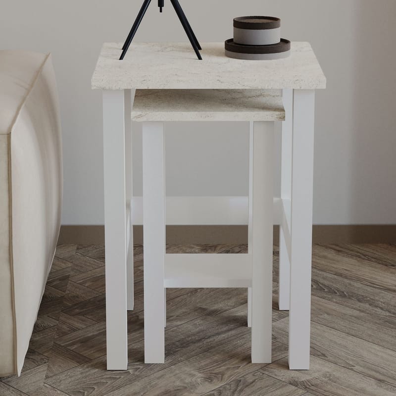 Ginallie Sidobord set 45x60 cm - Vitt och travertin - Möbler - Bord & matgrupp - Avlastningsbord & sidobord - Brickbord & småbord