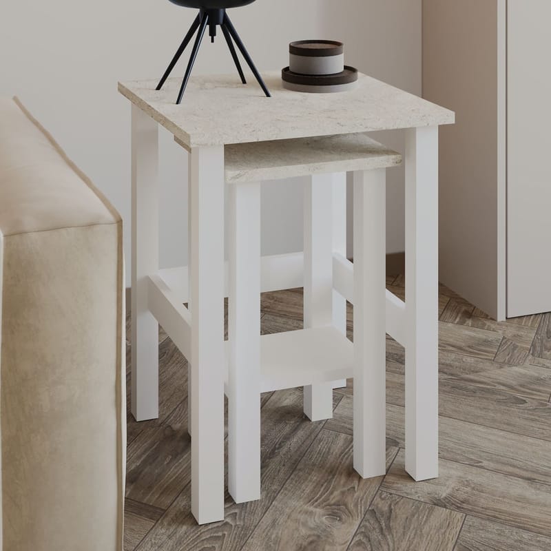 Ginallie Sidobord set 45x60 cm - Vitt och travertin - Möbler - Bord & matgrupp - Avlastningsbord & sidobord - Brickbord & småbord
