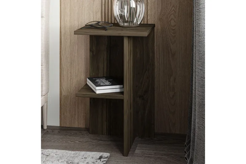 Gwyneth Sängbord 36 cm med Trä- och Valnötsutseende, Förvaring med Hyllor - Mörkbrun - Möbler - Bord & matgrupp - Avlastningsbord & sidobord - Sängbord & nattduksbord