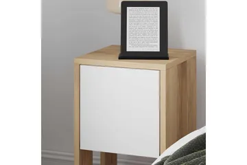 Haelyn Sängbord 30 cm med Trä- och Ekutseende, Förvaring med Hylla - Natur/Vit - Möbler - Bord & matgrupp - Avlastningsbord & sidobord - Sängbord & nattduksbord