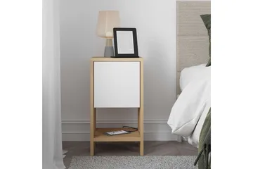 Haelyn Sängbord 30 cm med Trä- och Ekutseende, Förvaring med Hylla - Natur/Vit - Möbler - Bord & matgrupp - Avlastningsbord & sidobord - Sängbord & nattduksbord