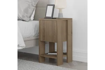 Haelyn Sängbord 30 cm med Trä- och Valnötsutseende, Förvaring med Hylla - Brun - Möbler - Bord & matgrupp - Avlastningsbord & sidobord - Sängbord & nattduksbord