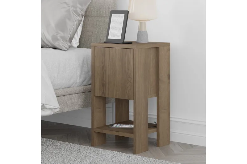 Haelyn Sängbord 30 cm med Trä- och Valnötsutseende, Förvaring med Hylla - Brun - Möbler - Bord & matgrupp - Avlastningsbord & sidobord - Sängbord & nattduksbord
