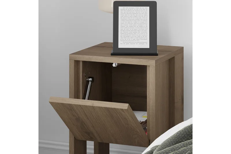 Haelyn Sängbord 30 cm med Trä- och Valnötsutseende, Förvaring med Hylla - Brun - Möbler - Bord & matgrupp - Avlastningsbord & sidobord - Sängbord & nattduksbord